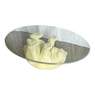 Vintage Polar Bear Oval Glass Top Coffee Table by Lane For Sale