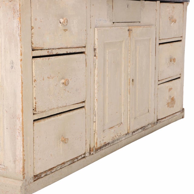 French Country French Painted Counter With Belgian Bluestone Top, C 1880 For Sale - Image 3 of 7