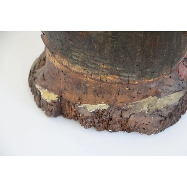 16th Century Indo-Portuguese Saint Barbara, Hand Carved Polychrome Wooden Statue For Sale - Image 10 of 13