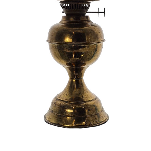 Victorian Brass Duplex Oil Lamp With Patina and Glass Chimney For Sale In San Francisco - Image 6 of 9