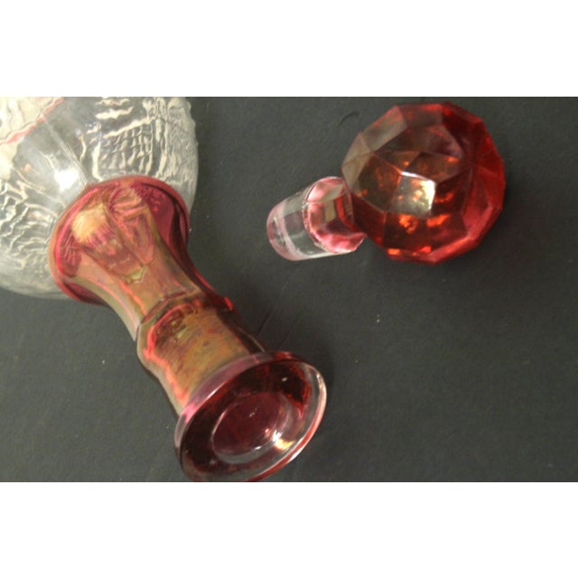 Vintage 1960s Bohemian Cranberry Crystal Decanter & Murano Gold Flake Ruby Glass Bowl Set – Barware Vignette For Sale - Image 10 of 17