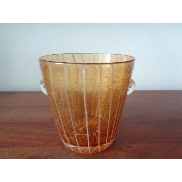Vintage Ice bucket, hand blown. Amber and white stripe Glass from the 1960's.