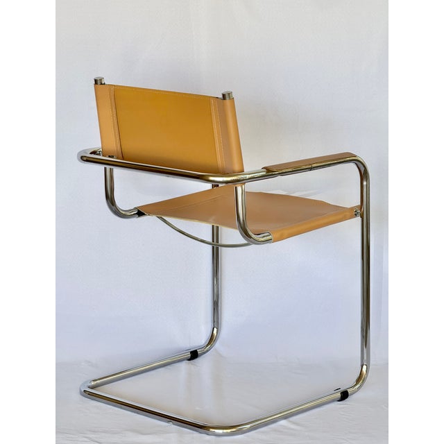 Metal Mid Century Mart Stam Style Leather and Chrome Armchairs - A Pair For Sale - Image 7 of 17