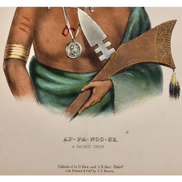 Mid 19th Century Ap-Pa-Noo-Se, a Saukie Chief: Original Hand-Colored McKenney & Hall Lithograph, 1848 For Sale - Image 5 of 6