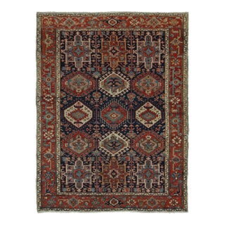 Antique Persian Heriz Karaja Rug, Triple Medallion in Red and Navy - Rug & Kilim For Sale