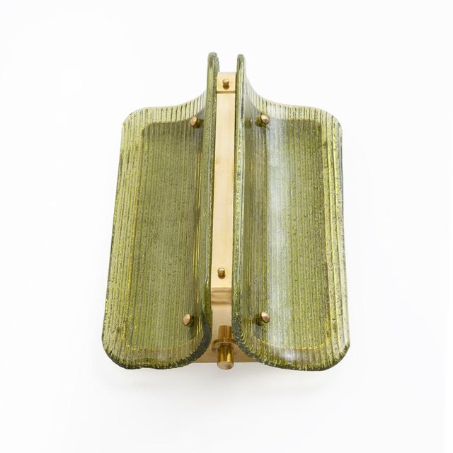 2000 - 2009 Curved, Ribbed Murano Glass and Brass Wall Sconces, 2000, Set of 2 For Sale - Image 5 of 10