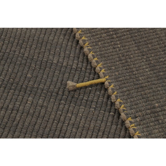 Gray Rug & Kilim's Accent Kilim, Gray-Beige Textural Stripes With Yellow Accents For Sale - Image 8 of 8