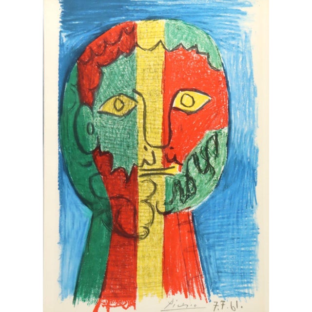 After Pablo Picasso (Spanish, 1881–1973) Bearded Man in Color, Lithograph on Paper. Dated 7/7/61. Appears to be signed in...