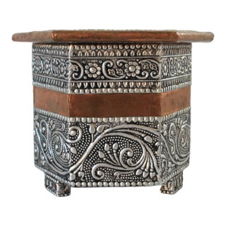 Vintage Anglo Indian Hexagon Hammered Brass and Copper Plant Holder For Sale
