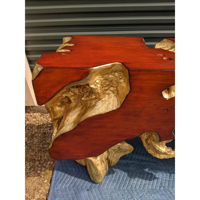 Plastic Phillips Cast Naturals Root Burl Driftwood Console Table in Gold Leaf For Sale - Image 7 of 18