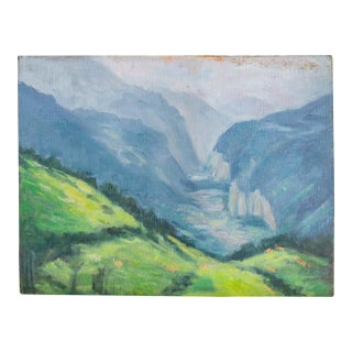 Unsigned Hills and Mountains Landscape Painting on Cheesecloth and Masonite For Sale