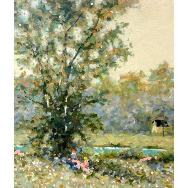 Modern Maurice Monnard Impressionist Riverside Landscape with Seated Figures, 1970s For Sale - Image 3 of 12