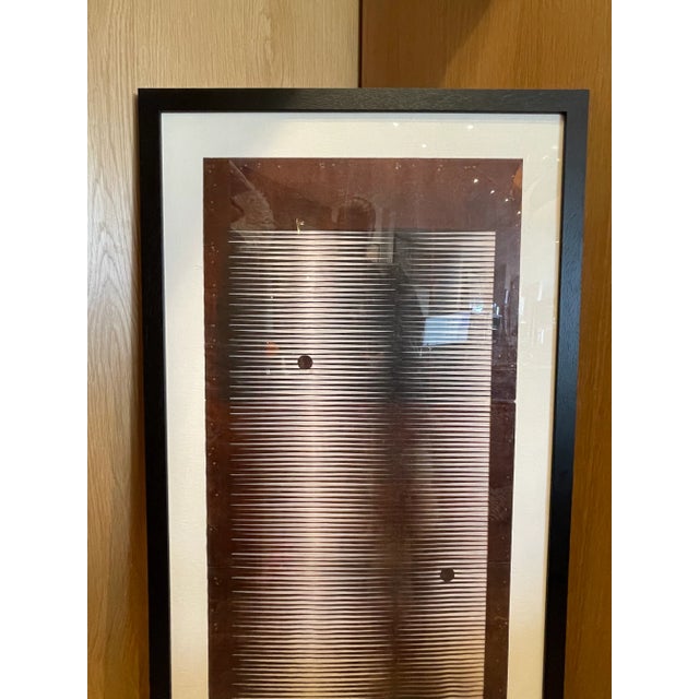 Vintage Fine Woven Abaca Textile Art. This piece features a bold design in brown and black on a cream linen background....