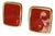 A Pair of Vintage Monet Red Enamel & Gold-Tone Clip-on Earrings – Mid-Century Modern Rectangular Statement Earrings For Sale