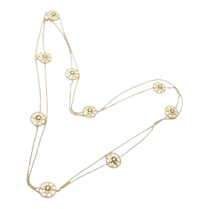Christian Dior 18k Gold Rose De Vents Mother Of Pearl Diamond 42" Long Necklace