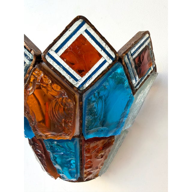 Pair of Hammered Glass Wrought Iron Sconces by Longobard, Italy, 1970s For Sale - Image 11 of 12