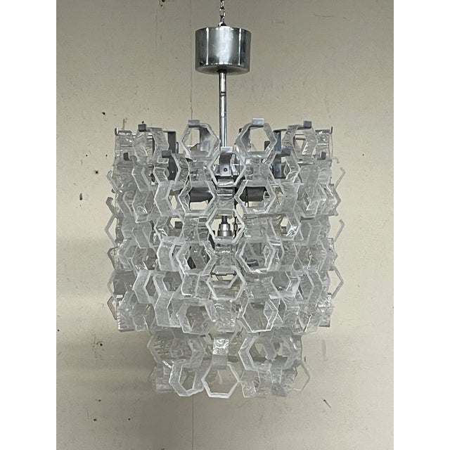 Cascade Chandelier with Hexagonal Glass attributed to Av Mazzega, 1970s For Sale - Image 4 of 18