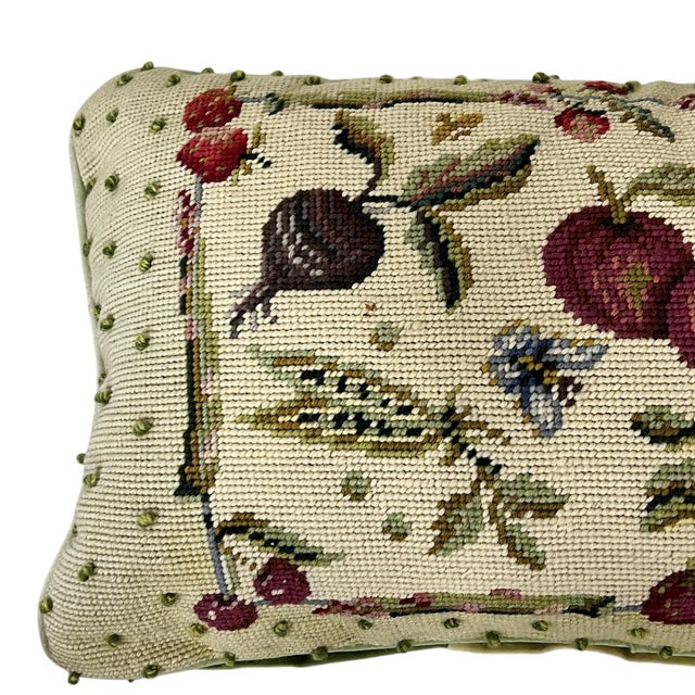 Vintage Needlepoint Lumbar Decorative Pillow For Sale - Image 6 of 6