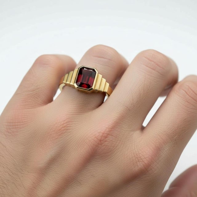 Garnet Solitaire Ring for Men Silver, Gold, Size 10 For Sale - Image 4 of 5