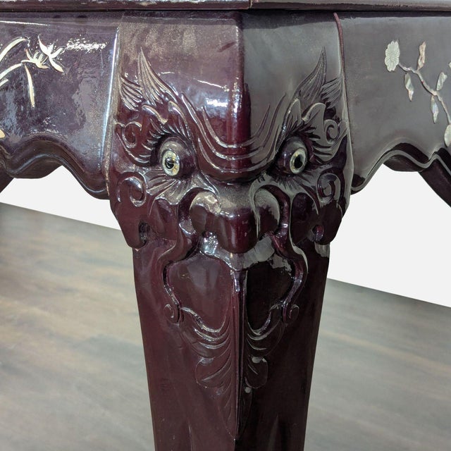 1990s Vintage Chinese Marble Top End Table With Unique Carvings For Sale - Image 5 of 10