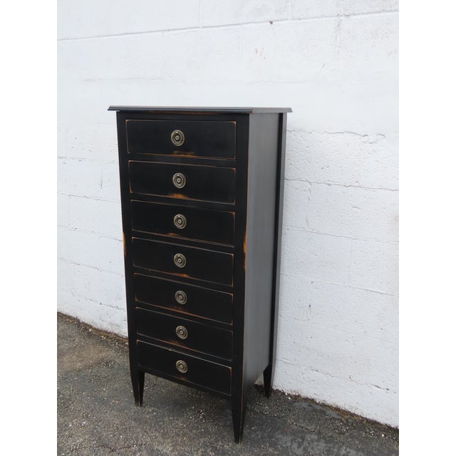 Distressed Painted Black Tall Narrow Lingerie Jewelry Chest 6334 For Sale - Image 11 of 13