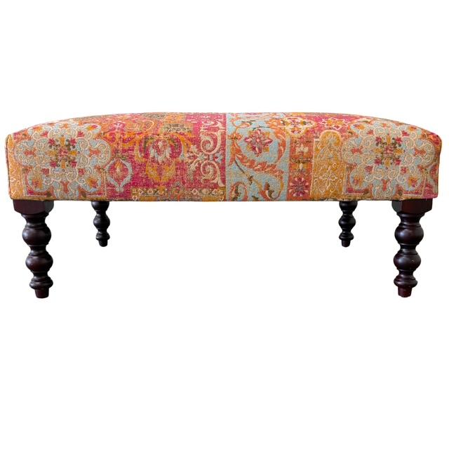 Vintage George Smith Bench Ottoman in Bohemian Mosaic Tapestry, 1999 For Sale - Image 11 of 16
