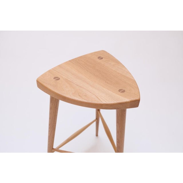 White Oak Three Legged Danish Modern Stool Japanese Design For Sale - Image 4 of 7