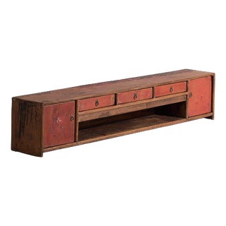 Low Antique Sideboard in Red-Lacquered Elm, China, 1900 For Sale