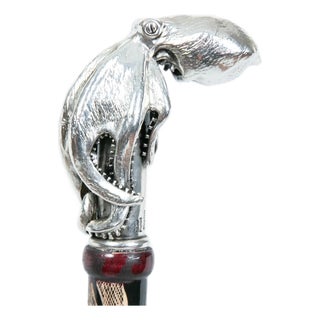 Octopus Head Walking Cane — Silver-Plated Brass, Handcrafted in Istanbul For Sale