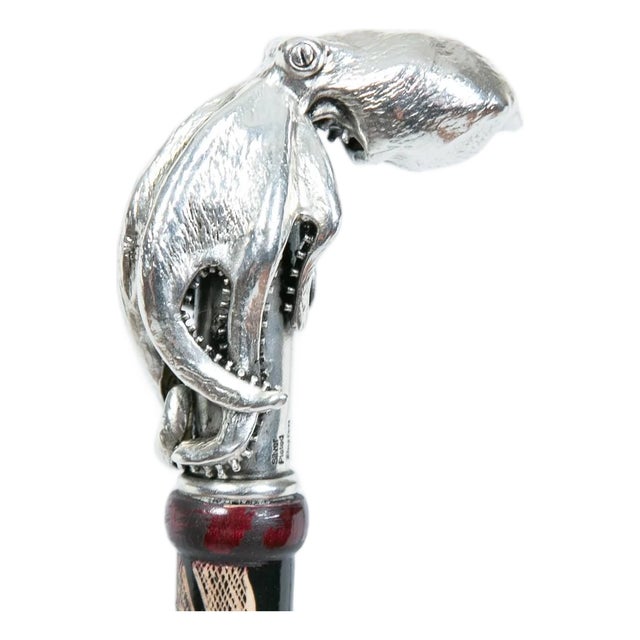 Octopus Head Walking Cane — Silver-Plated Brass, Handcrafted in Istanbul For Sale