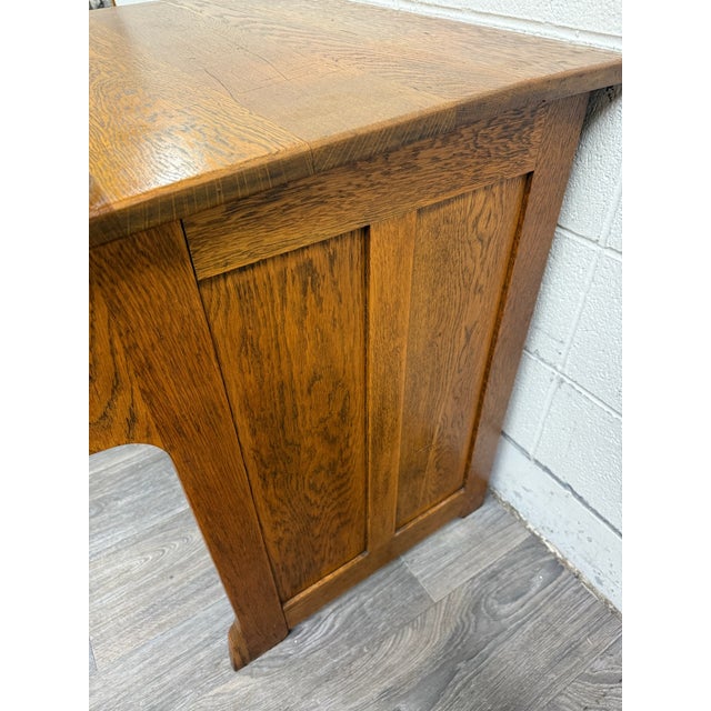 Antique American Arts & Crafts Mission Quarter Sawn White Oak Library Table Desk For Sale - Image 11 of 15