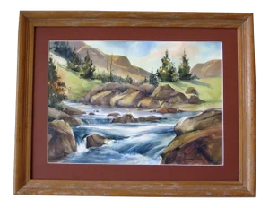 Howard Rees Mountain Stream Watercolor Painting, Framed