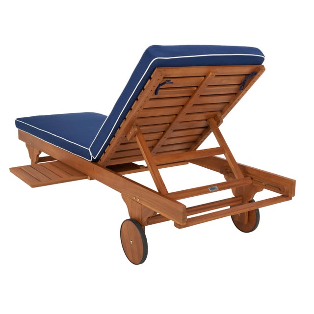 Newport Lounge Chair with Side Table - Natural/Navy with Contrast Piping For Sale - Image 11 of 12