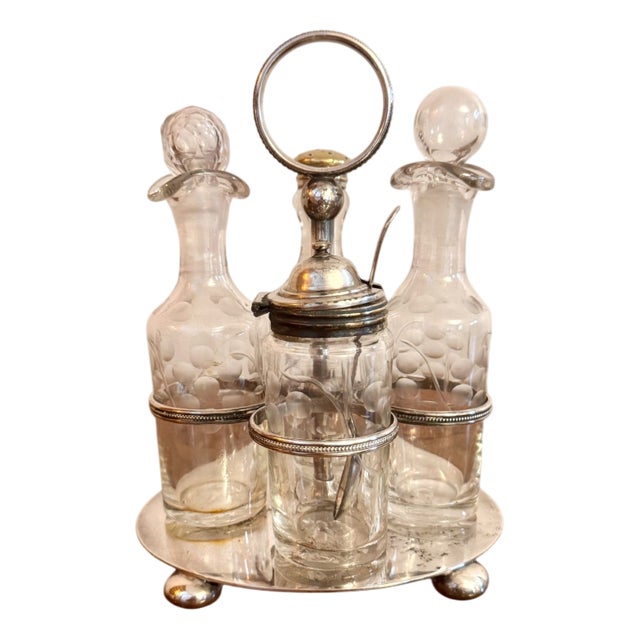 Antique Edwardian Silver Plate Cruet Set, 1900, Set of 5 For Sale