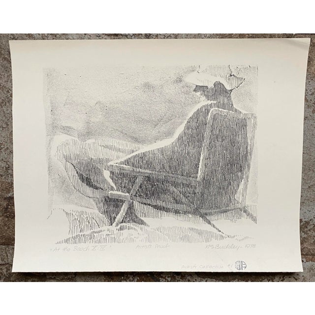 Coastal 1980 Harry Buckley at the Beach Lithograph For Sale - Image 3 of 4