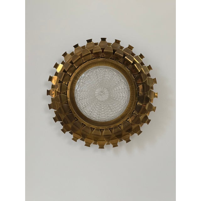 Vintage Brass and Pressed Molded Glass Wall Sconce, Sweden, 1960 For Sale - Image 6 of 11