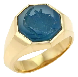 David Yurman Blue Agate Intaglio Octagon 18k Yellow Gold Ring Size 10.5