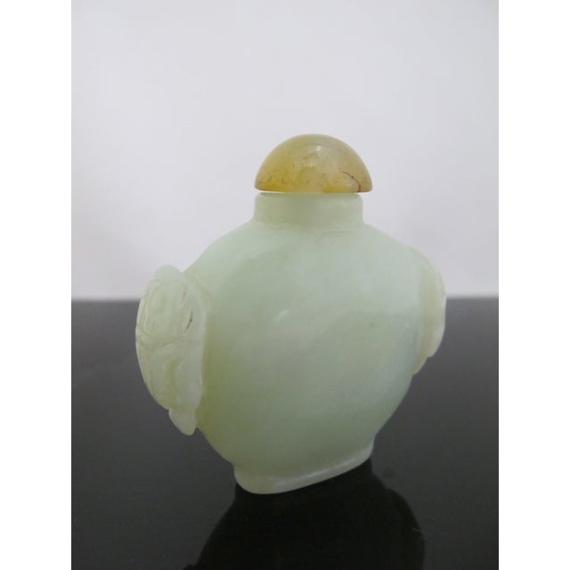 Chinese Chinese Green Jade Carved Mock Mask Ring Handle Snuff Bottle For Sale - Image 3 of 10