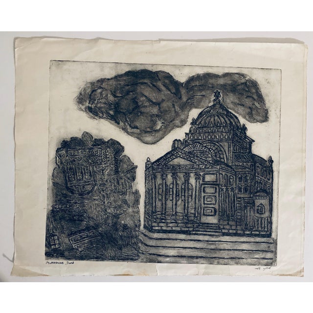Printmaking Materials Dora Szampanier, Etching of destroyed synagogue - Warsaw, Poland For Sale - Image 7 of 7