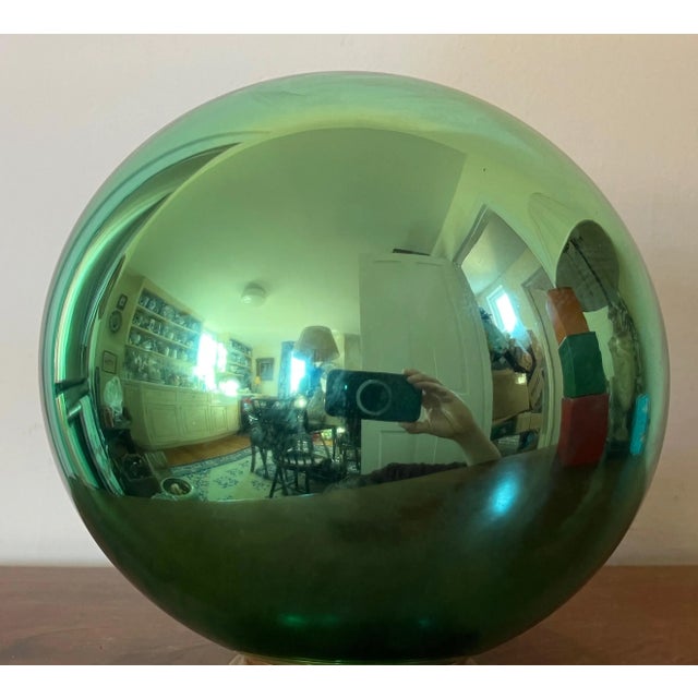 Early 20th Century Large Green Mercury Glass Garden Gazing Sphere or Witch's Ball For Sale - Image 5 of 7