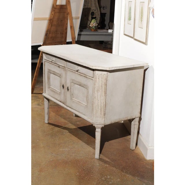 Off-white Swedish 1890 Painted Sideboard with Two Drawers, Two Doors and Fluted Side Posts For Sale - Image 8 of 12
