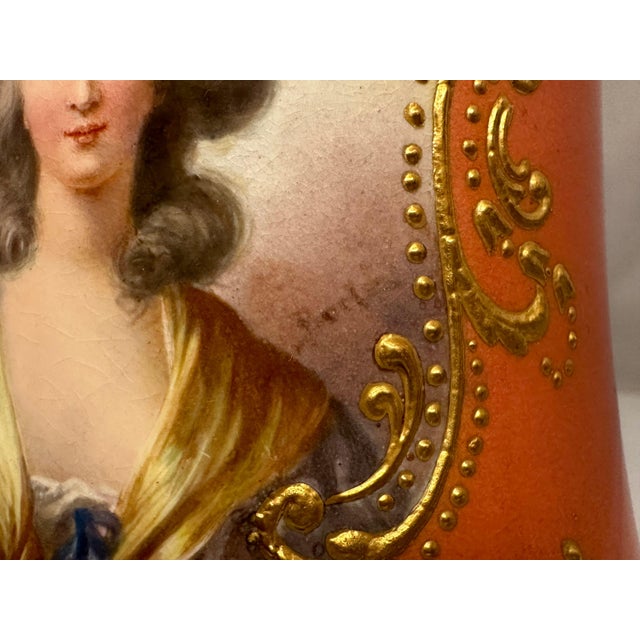 Antique Royal Bonn Portrait Vase: Hand-Painted Gold Gilt Rococo Vase, Signed For Sale - Image 6 of 10