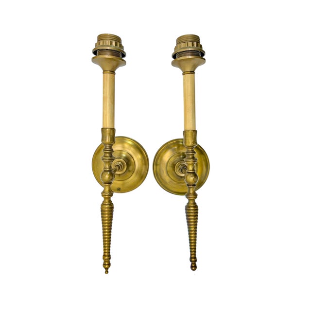Vintage French Barley Twist Brass Wall Lights, 1970, Set of 2 For Sale - Image 4 of 12