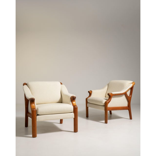 Wood Pair of Danish Modern Bouclé Upholstered Armchairs, Antique, Denmark, Circa 1970 For Sale - Image 7 of 13
