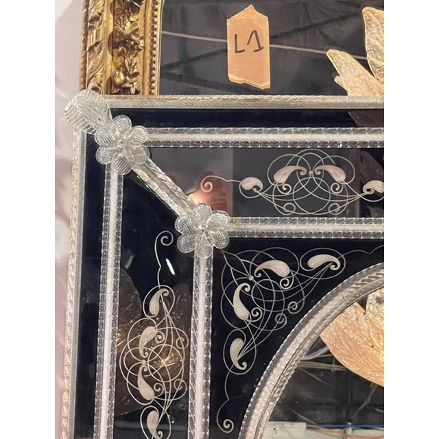 Mid 20th Century Vintage Black Venetian Etched Mirror For Sale - Image 5 of 7