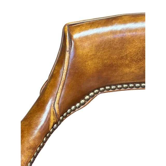 Mid 20th Century Traditional Genuine Leather Library Armchair With Nailhead Trim & Walnut Finish For Sale - Image 5 of 8