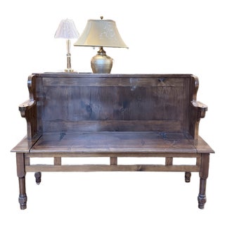 Vintage Pine Box Settle Storage Bench With Lift-Top Blanket Chest For Sale