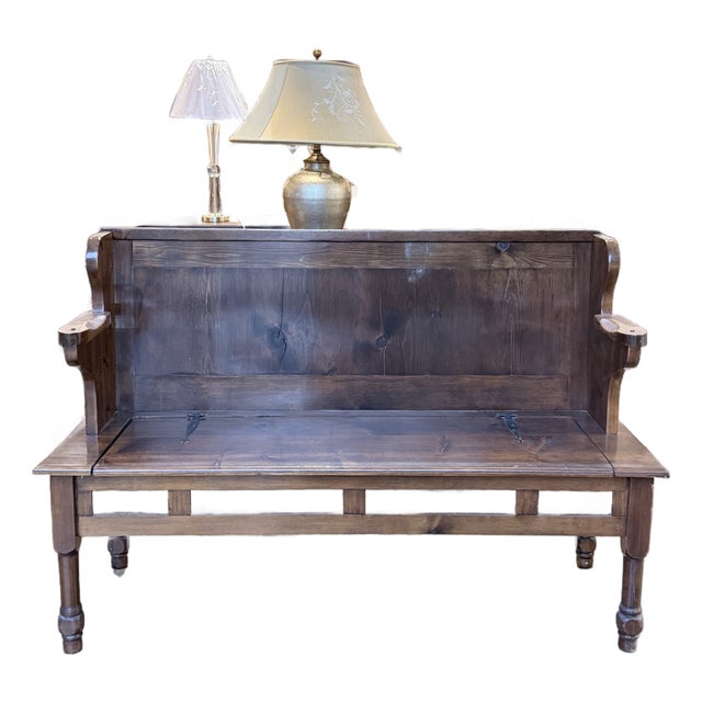 Vintage Pine Box Settle Storage Bench With Lift-Top Blanket Chest For Sale
