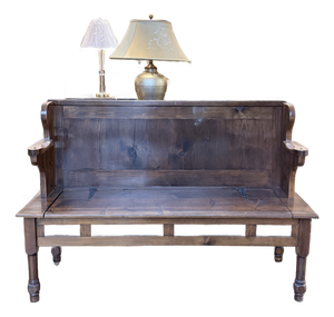 Vintage Pine Box Settle Storage Bench With Lift-Top Blanket Chest