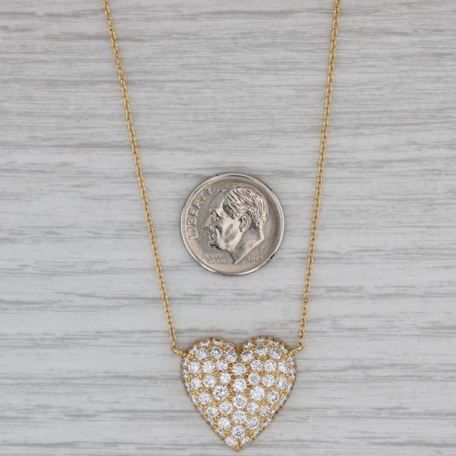 2.70ctw Diamond Heart Pendant Necklace 18k Yellow Gold 15.5" Rope Chain For Sale In Greensboro - Image 6 of 7